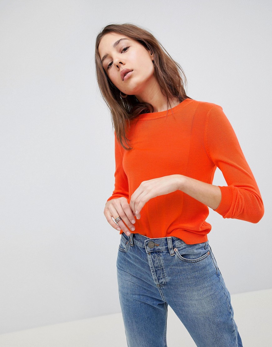 ASOS Jumper With Crew And Panel Detail-Orange