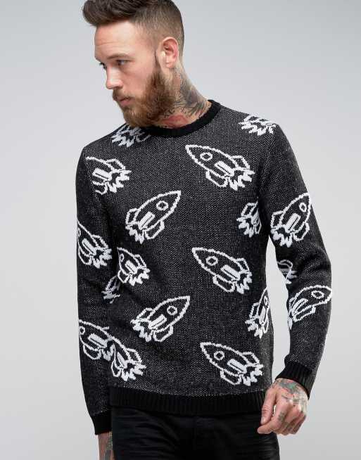 ASOS Jumper with Rocket Pattern in Fluffy Yarn