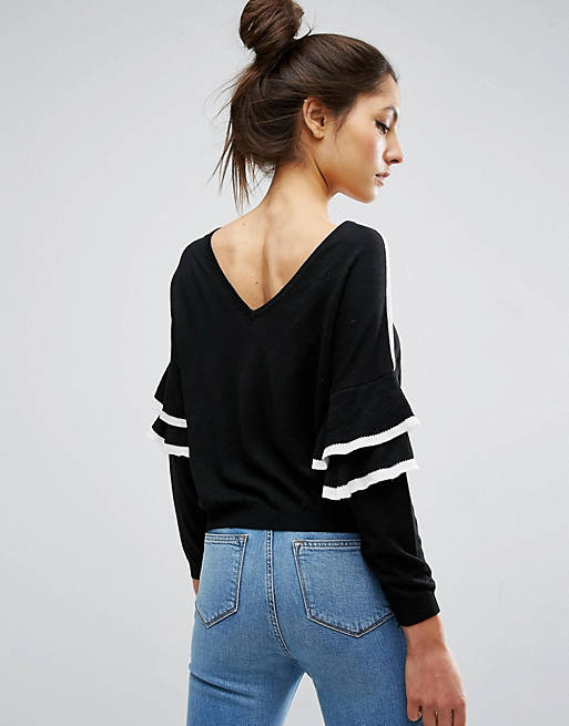 ASOS Jumper With V Back And Ruffle Sleeves