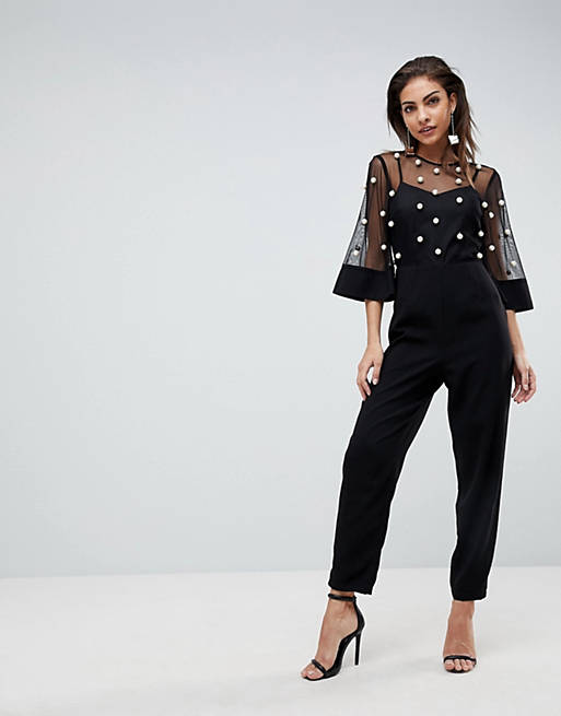 ASOS Jumpsuit with Kimono Sleeve and Pearl Embellishment | ASOS