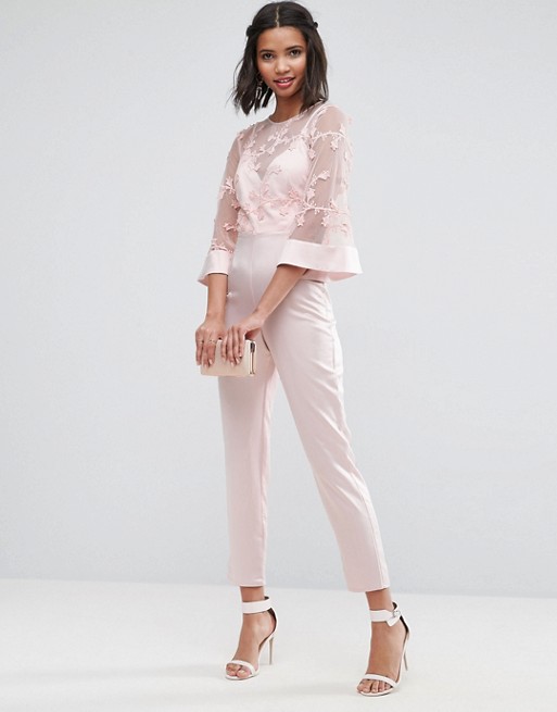 ASOS | ASOS Jumpsuit with Lace Bodice and Contrast Satin Trouser