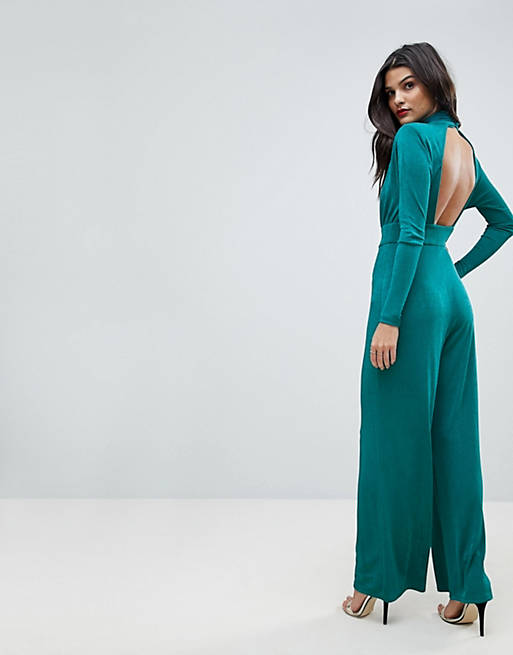 ASOS Jumpsuit with Wrap Cut Out and Wide Leg in Jersey