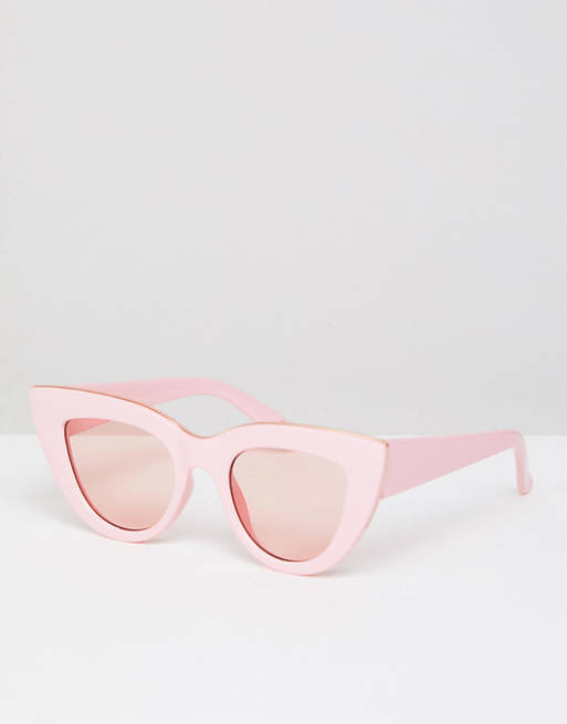ASOS – Katzenaugen-Sonnenbrille mit flachem Steg in Rosa mit Gläsern in Rosa