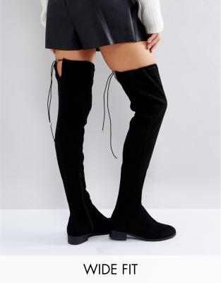 Asos Design Asos Keep Up Wide Fit Flat Over The Knee Boots-black