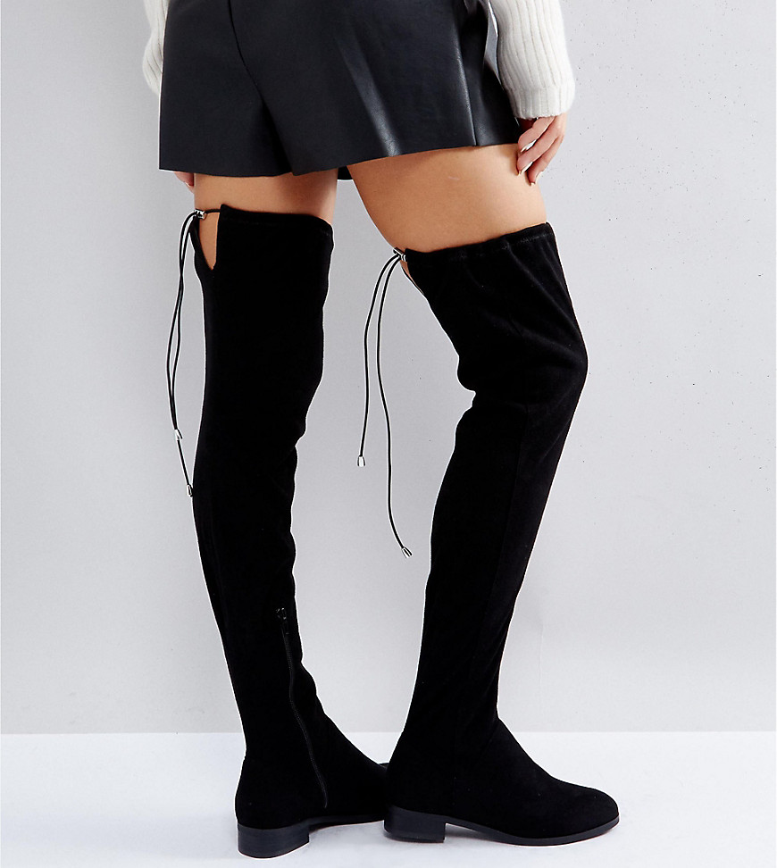 Asos Design Asos Keep Up Wide Fit Flat Over The Knee Boots-black