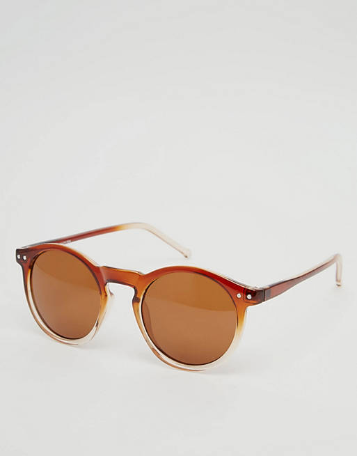 ASOS Keyhole Round Sunglasses with Brown to Clear Fade Frame