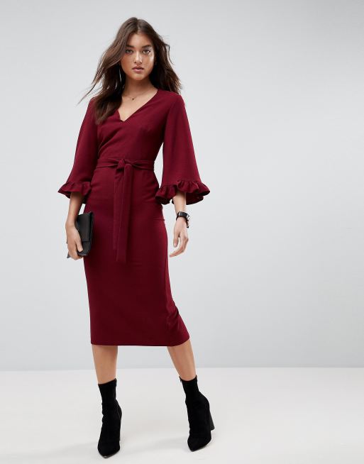 ASOS Kimono Frill Sleeve Midi Dress | ASOS