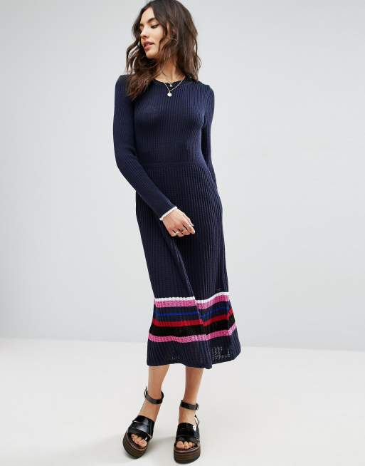 ASOS Knitted Dress With Stripe Hem ASOS