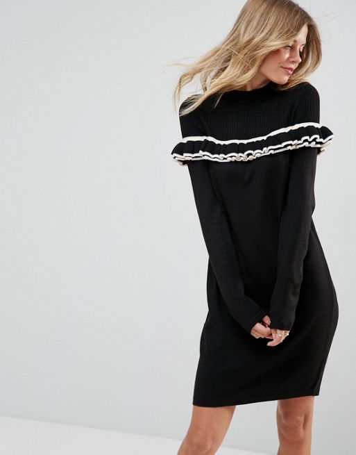 ASOS Knitted Dress With Tipping And Frill