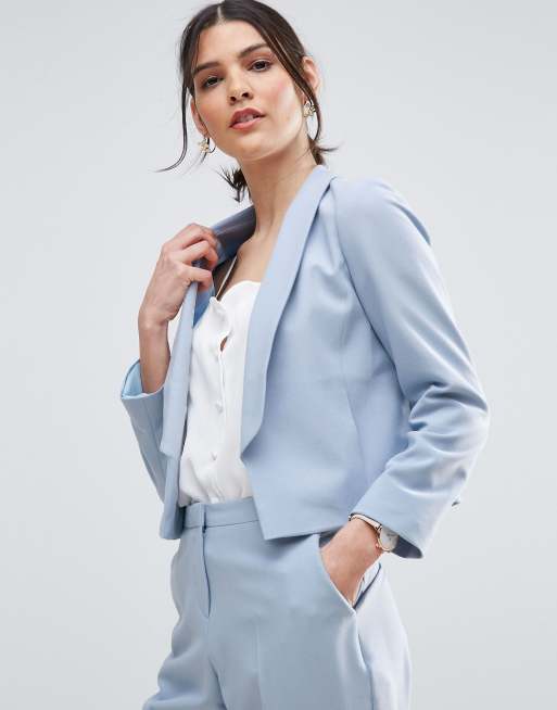 ASOS Tailored – Isblå kostym i crêpetyg med designdetalj vid kragen, 2 av 2