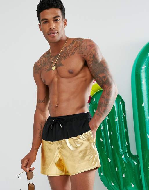 ASOS - Korte zwemshorts met goudkleurige metallic inzet