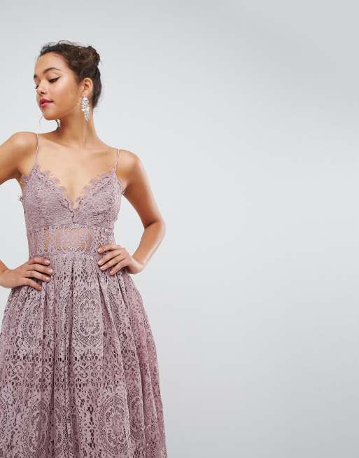 Lace cami clearance midi prom dress