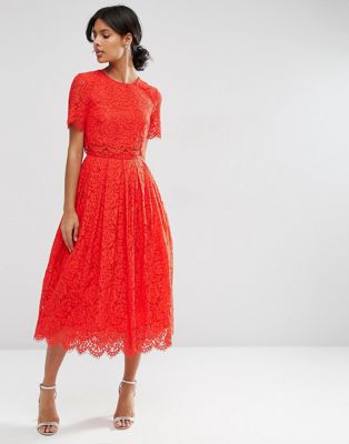 ASOS | ASOS Lace Crop Top Midi Prom Dress