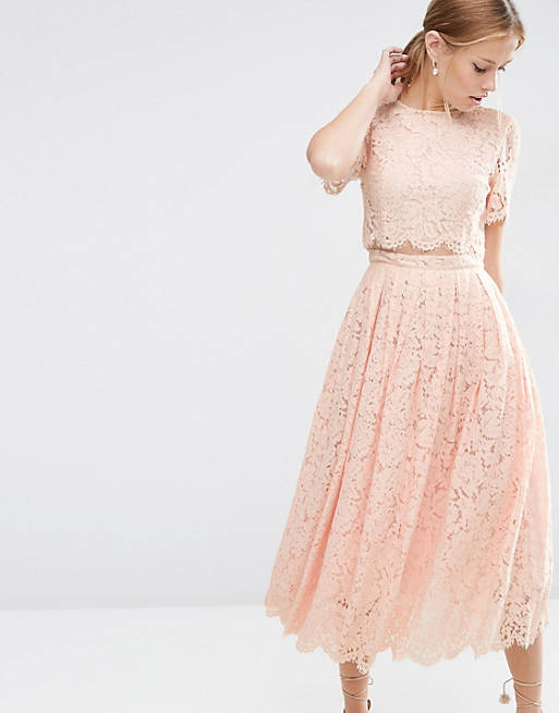 ASOS Lace Crop Top Midi Prom Dress