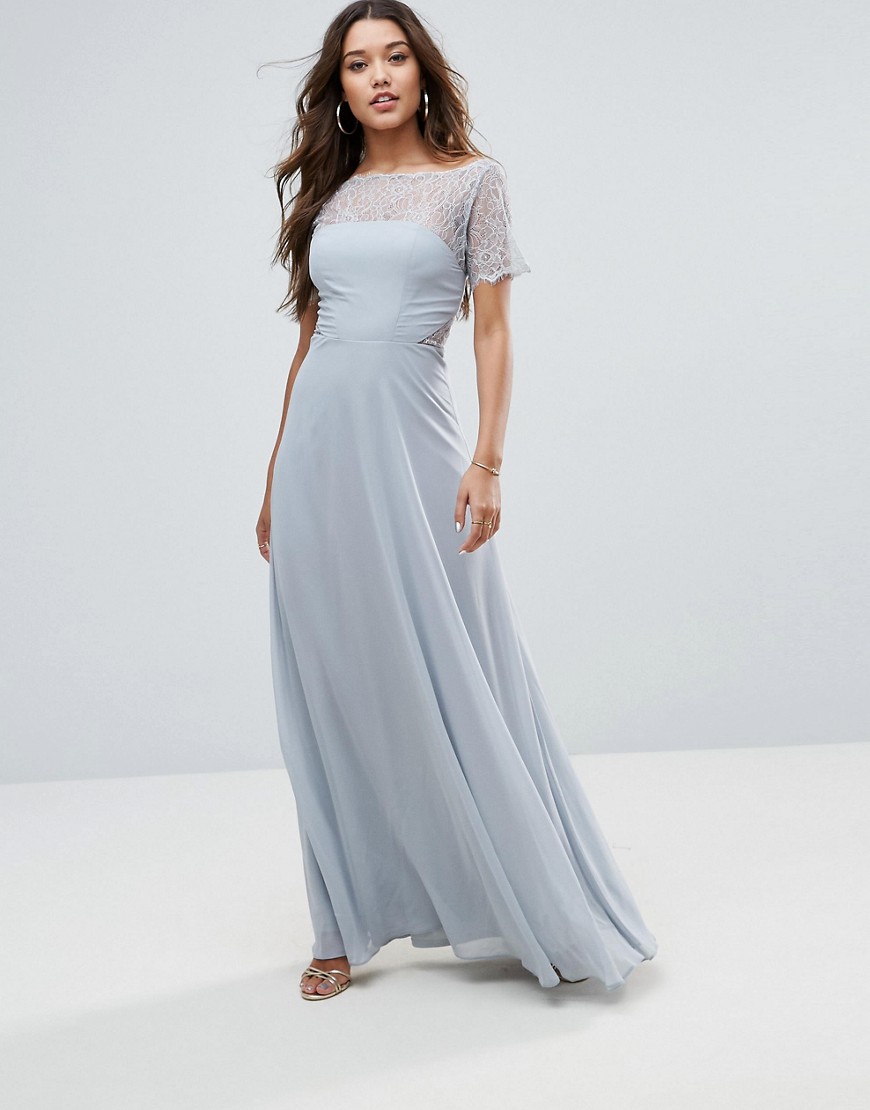 ASOS Lace Insert Panelled Maxi Dress-Grey