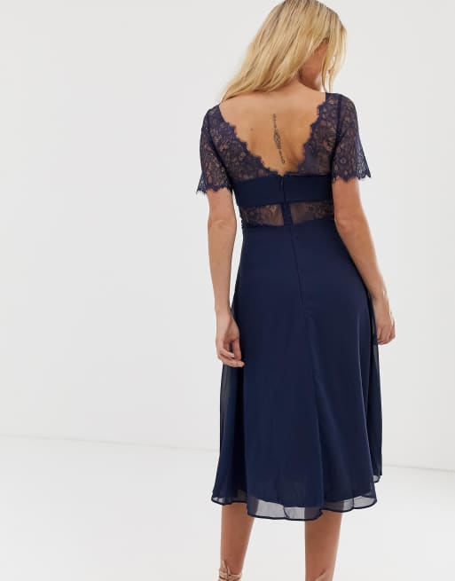 Asos lace insert store panelled midi dress