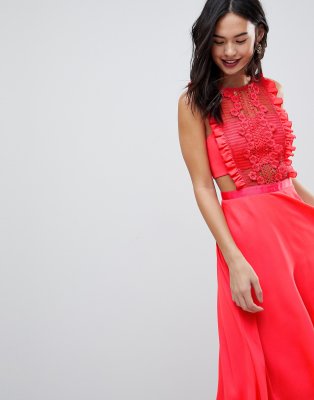 asos lace pinafore pleated midi dress