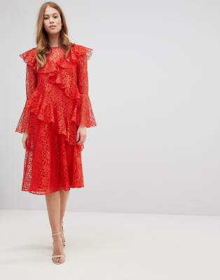 asos orange lace dress