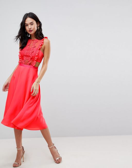 Asos lace pinafore store pleated midi dress