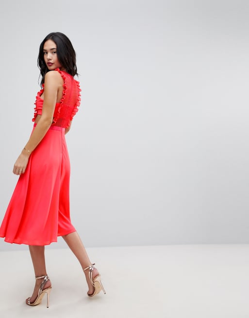 ASOS Lace Pinafore Pleated Midi Dress