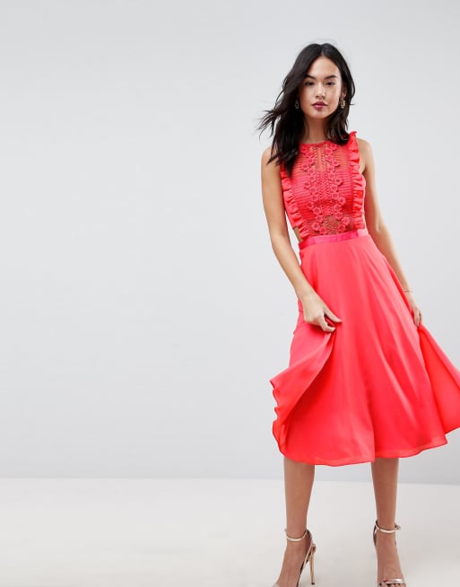 Asos lace pinafore store pleated midi dress