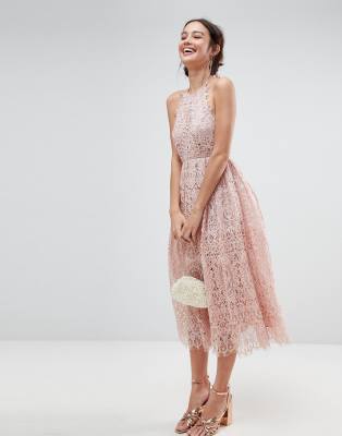 ASOS Lace Pinny Scallop Edge Midi Prom Dress ASOS DESIGN