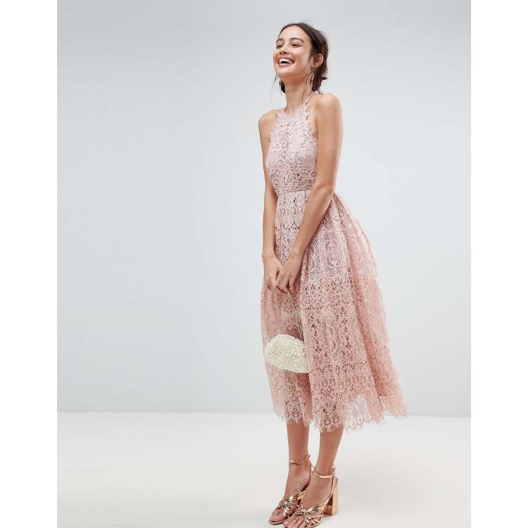 Lace pinny scallop edge midi sales prom dress