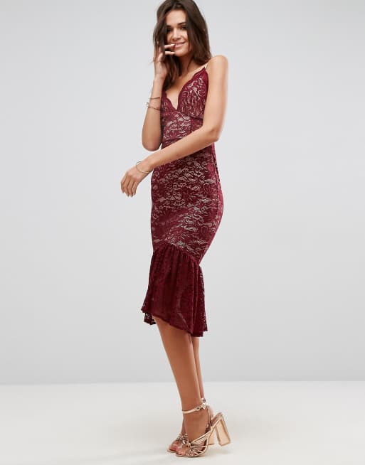 ASOS Lace Plunge Pephem Midi Dress