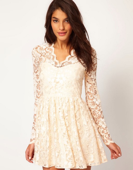 ASOS | ASOS Lace Skater Dress with long Fitted sleeves