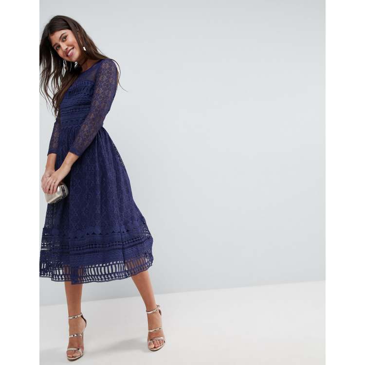 Asos lace midi skater dress online