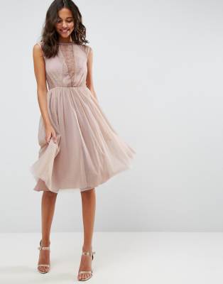 lace cap sleeve midi dress