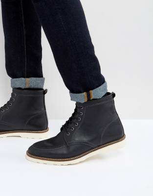 ASOS Lace Up Boots In Black Leather With White Sole