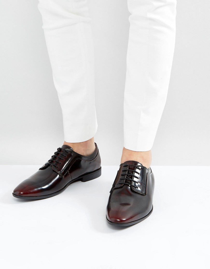 Asos Design Asos Lace Up Derby Shoes In Burgundy Leather-red