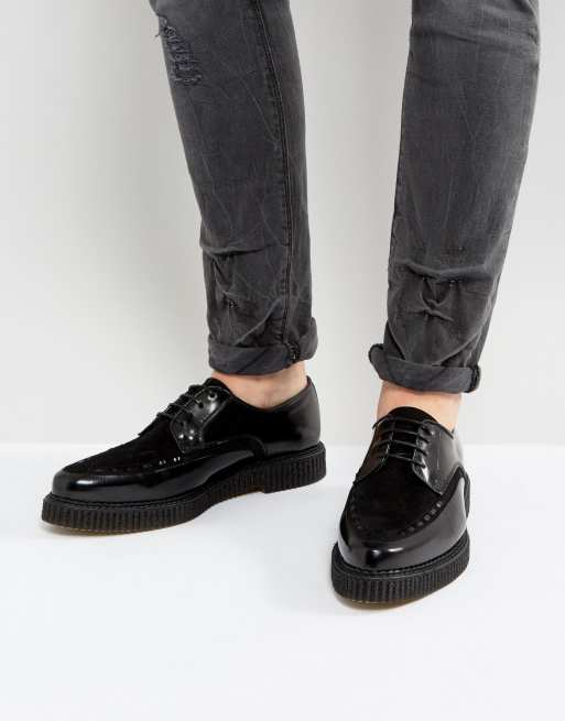 ASOS Lace Up Shoes In Black Leather With Creeper Sole ASOS