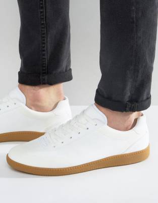 white leather sneakers gum sole