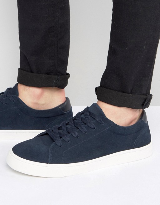 ASOS | ASOS Lace Up Trainers In Navy Real Suede