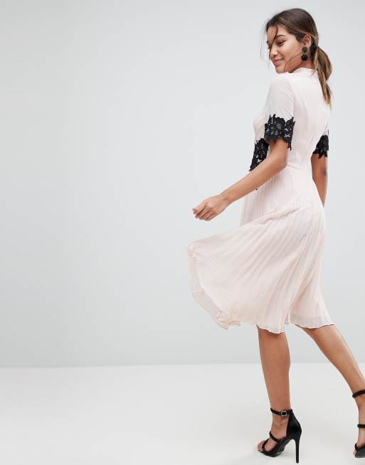 ASOS Lace Waist and Cuff Pleated Midi Dress, 2 of 4