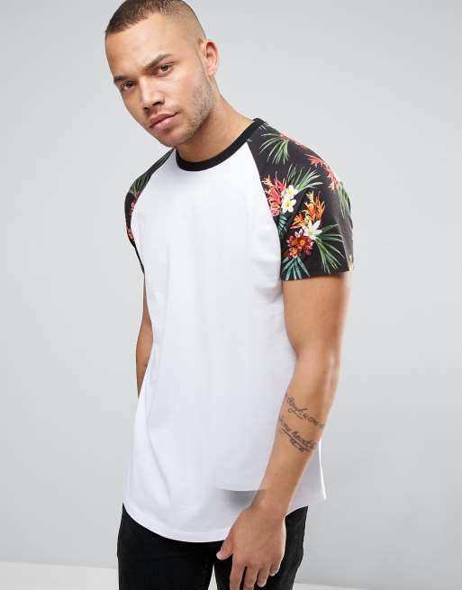 ASOS - Lang T-shirt met gebloemde raglanmouwen