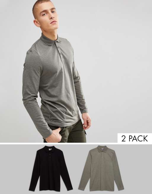 ASOS – Långärmad pikétröja i jersey, 2-pack SPARA