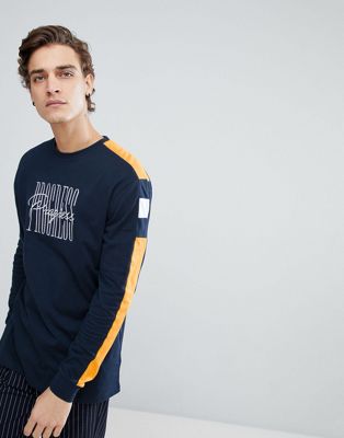 ASOS – Långärmad T-shirt med broderi och avslappnad passform-Marinblå