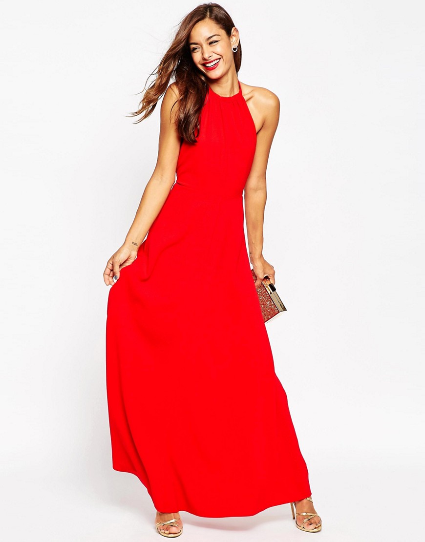 ASOS - Lange jurk met halternek-Rood