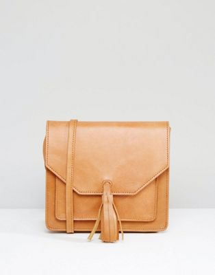 ASOS Leather Cross Body Bag With Tassel