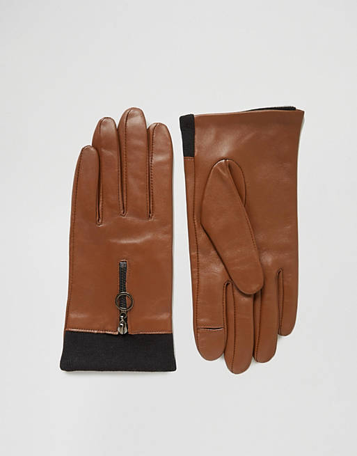 ASOS Leather Gloves With Knit & Circle Zip
