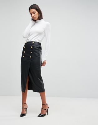 ASOS leather look pencil Midaxi skirt with button front detail | ASOS