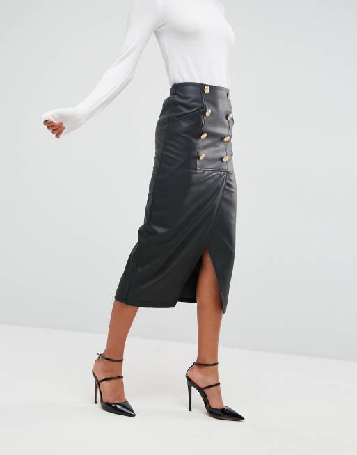 ASOS leather look pencil Midaxi skirt with button front detail