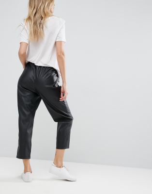 leather tapered trousers