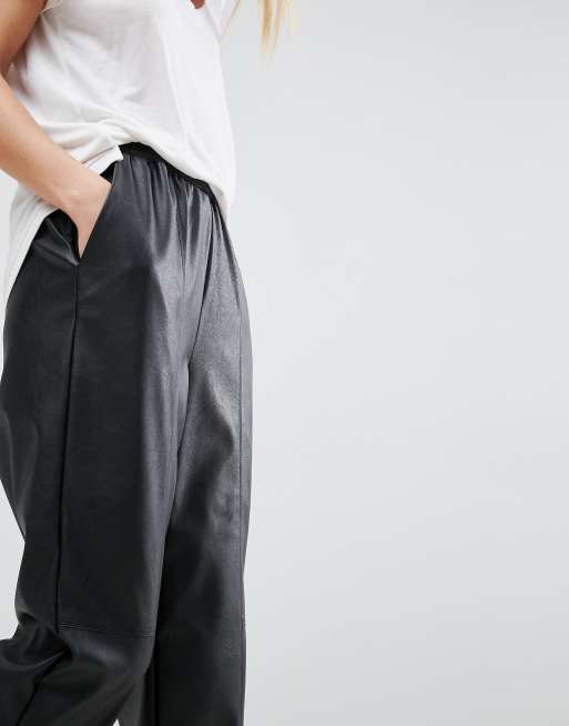 ASOS Leather Look Tapered Trouser with Elasticated Back, 3 of 4