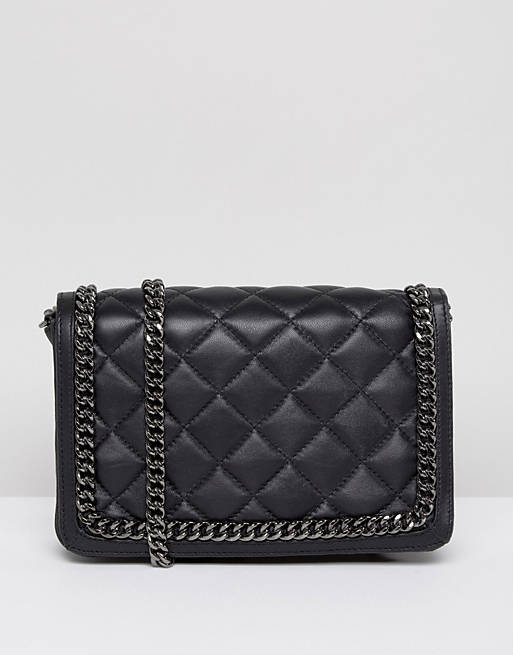 ASOS Leather Quilted Chain Shoulder Bag