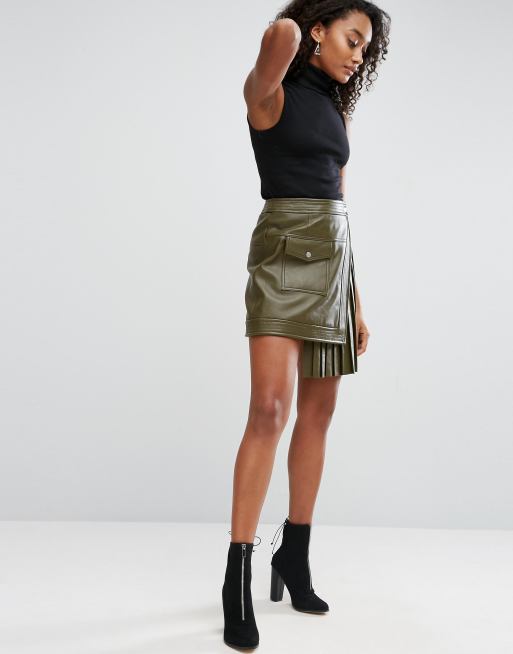 Green pleated clearance leather skirt