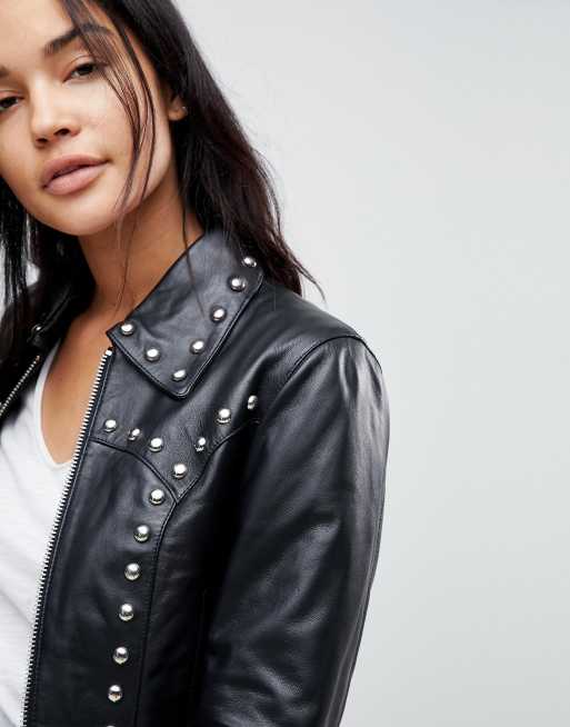 Asos studded leather biker jacket